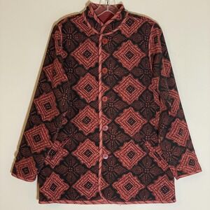 Koos Of Course Jacket Womens Medium Black Red Geometric Reversible Pockets Nice